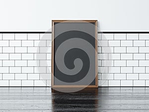 Black poster on the black floor. 3d rendering