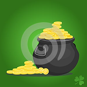 Black pot with gold coins