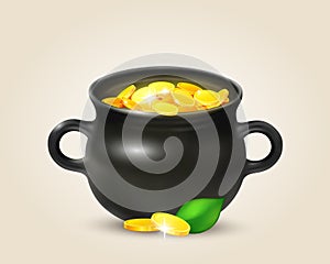 Black pot with golden coins