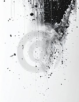 Black Powder Explosion Against White Background Dramatic Light