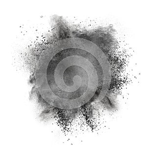 Black powder explosion isolated on white