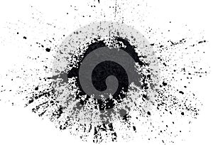 Black powder explosion isolated on white background, charcoal particles concept. Eye shadow. Graphite