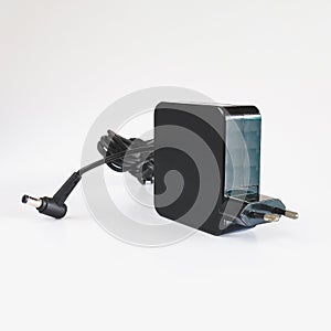 Black power ac to dc adaptor. Power adapter of computer