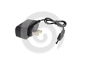 Black power ac to dc adaptor. Power adapter of router isolated on white background