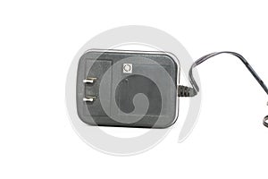 Black power ac to dc adaptor in white background
