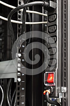 Black power bar in server rack