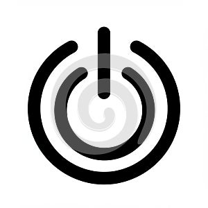 Black power button symbol on a white background, featuring a bold vertical line