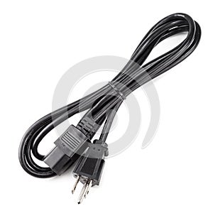 Black power cable cord isolated on white background
