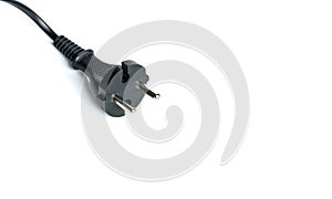 Black power cable with plug and socket isolated on white.