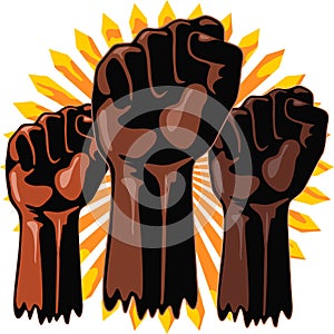 Black Power Raised Fists Symbols Slogan on Abstract yellow sun Vector Illustration photo