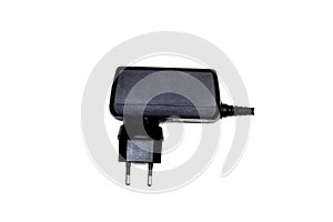 Black power supply with power plug, isolate on white background