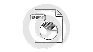 Black PPT file document. Download ppt button line icon on white background. PPT file presentation. 4K Video motion