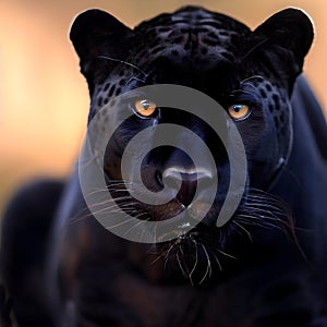 Black predator, big cat, jaguar portrait. Wildlife black leopard face