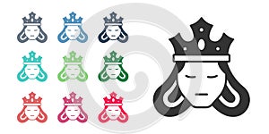 Black Princess or queen wearing her crown icon isolated on white background. Medieval lady. Set icons colorful. Vector