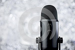 Black Profesional Microphone On Blurred Background