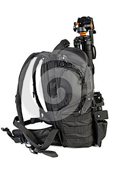 Black professional tactical molle black photo backpack with trip