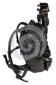 Black professional tactical molle black photo backpack with trip