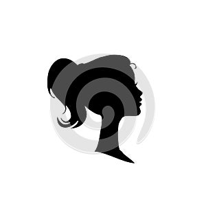 Black profile silhouette of girl or woman face profile on white.