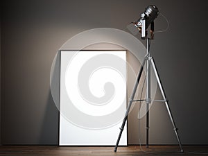 Black projector and white canvas. 3d rendering