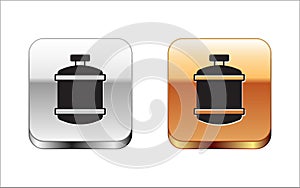 Black Propane gas tank icon isolated on white background. Flammable gas tank icon. Silver and gold square buttons