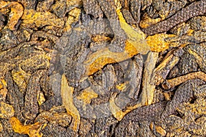 Black Puer tea close-up, macro, background texture