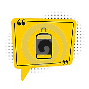 Black Punching bag icon isolated on white background. Yellow speech bubble symbol. Vector