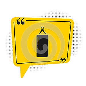 Black Punching bag icon isolated on white background. Yellow speech bubble symbol. Vector