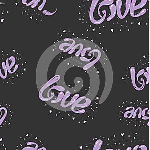 Black and purple hand drawn seamless love pattern, Valentine day design