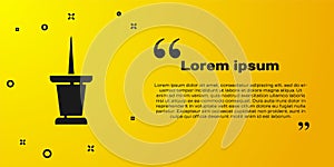Black Push pin icon isolated on yellow background. Thumbtacks sign. Vector Illustration