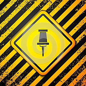 Black Push pin icon isolated on yellow background. Thumbtacks sign. Warning sign. Vector
