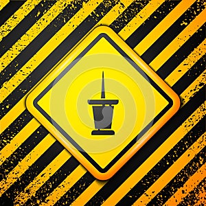 Black Push pin icon isolated on yellow background. Thumbtacks sign. Warning sign. Vector Illustration