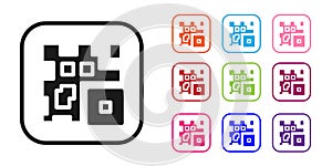 Black QR code sample for smartphone scanning icon isolated on white background. Set icons colorful. Vector