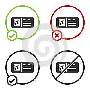 Black QR code ticket train icon isolated on white background. Circle button. Vector