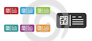 Black QR code ticket train icon isolated on white background. Set icons colorful. Vector