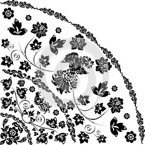 Black quadrant with bird and flowers