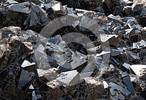 Black quartz gemstone crystals - a large quartz stone formation with various crystals