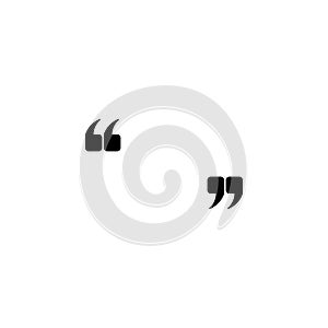 Black quote marks isolated on white. Flat reading icon. Vector illustration.