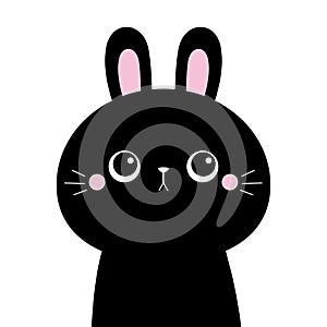 Black rabbit buny hare silhouette icon. Cute kawaii cartoon character. Pink cheeks. Happy Valentines Day. Baby greeting card