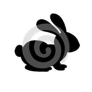 Black rabbit silhouette for holiday designs. Hand drawn cute animal vector illustration.