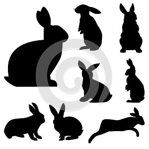 Black rabbit silhouette, isolated from white background