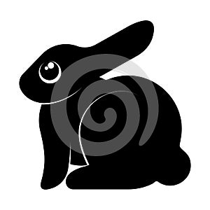 Black rabbit silhouette isolated on white background. Vector illustration