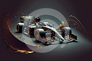 black racing car at start of formula one racing competitions, generative ai