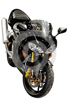 Black racing motorcycle isolated photo