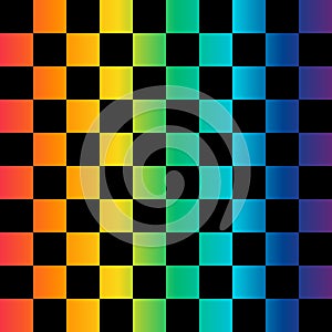 Black and rainbow squares seamless pattern.Checkered flag. Vector illustration.