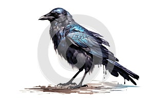 Black raven isolated on vhite background