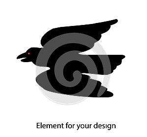 Black raven logo. isolated on white. Post crow. illustration