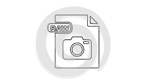 Black RAW file document. Download raw button line icon on white background. RAW file symbol. 4K Video motion graphic