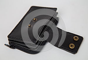 Black real leather small wallet for coins and credit cards