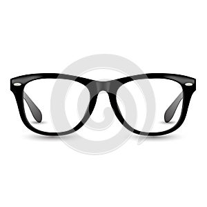 Black realistic glasses illustration. Eyeglasses retro style vector with drop shadow. photo