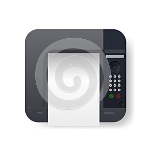 A4 Black Realistic Laser Printer. Top View